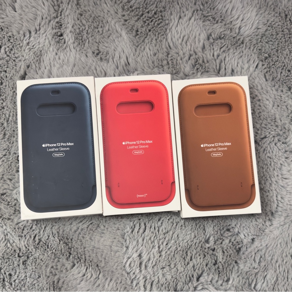 Apple iPhone 12 Pro Max Leather Sleeve Set - Blue, Red, Brown